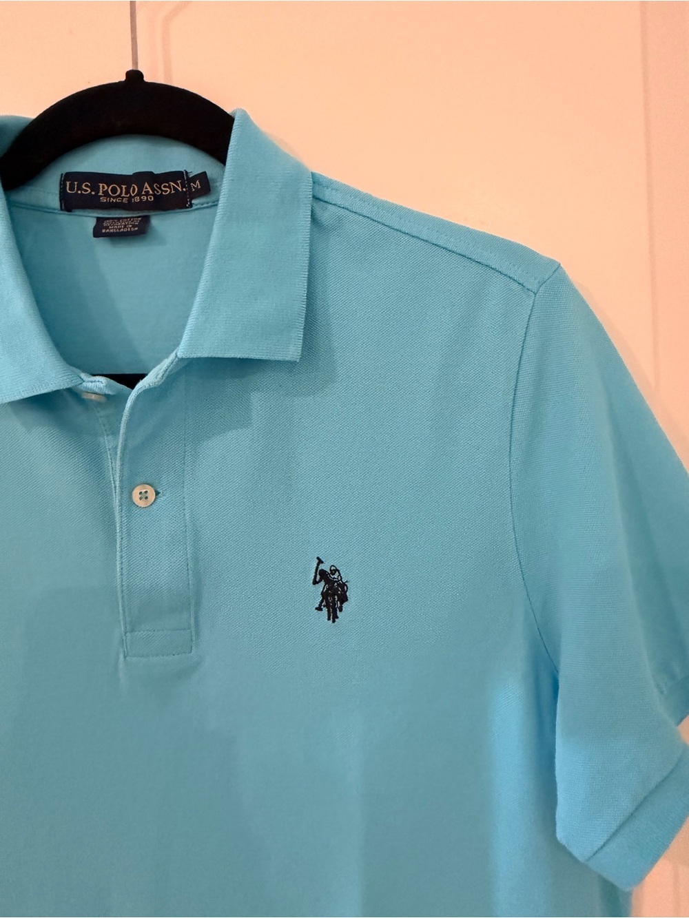 U.S. Polo Assn Men’s Medium Aqua Blue 100% Cotton Pique Polo Shirt - Picture 3 of 6